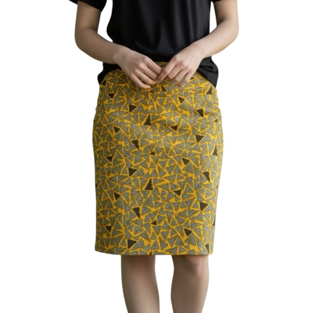 LULAROE Skirt Straight Pencil Style Polyester Non-Wrinkle Gold Gray Size Large
